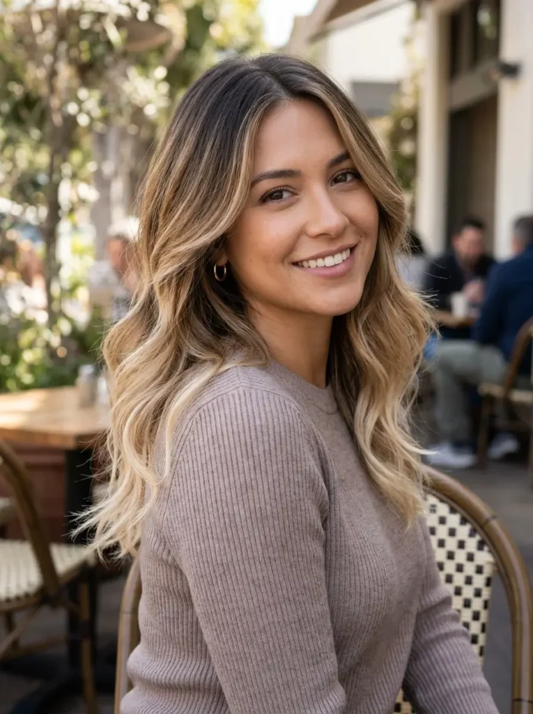 Balayage Brown to Blonde Hair Color with Soft Layers