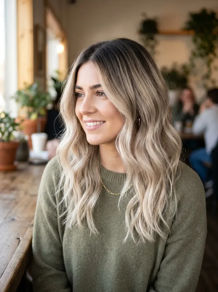 Beige Blonde Hair with Dark Root Melt