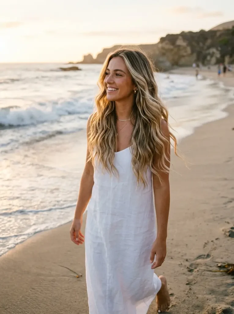 Blonde Balayage Hair Color with Beachy Waves