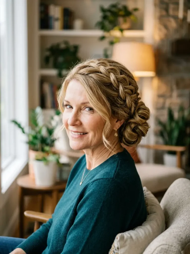 Blonde Braided Updo for Mature Women