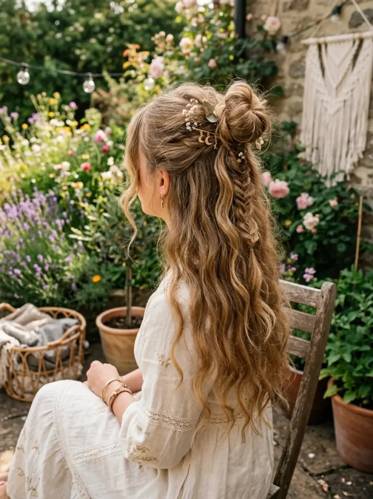 Boho Half Up Half Down Bun