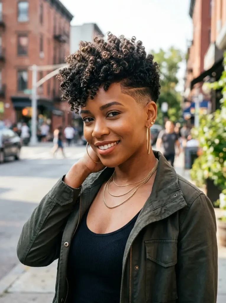 Bold Curly Pixie with Fade