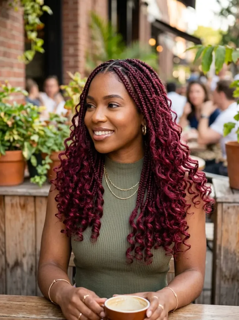 Burgundy French Curl Braids
