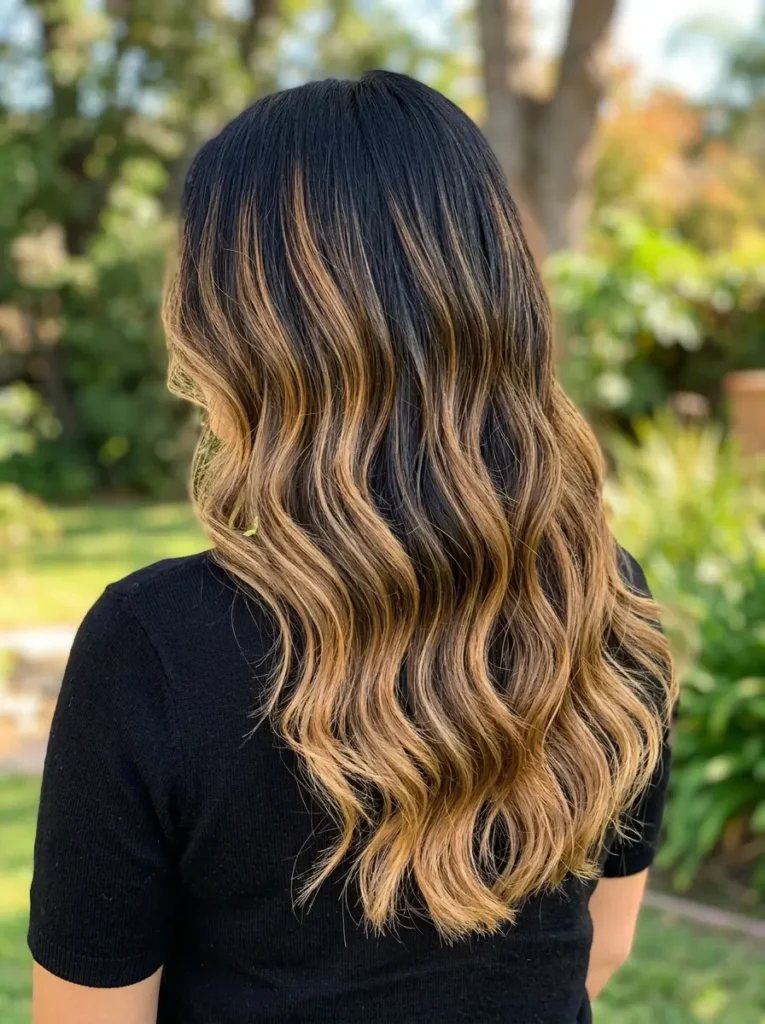 Caramel Balayage on Black Hair