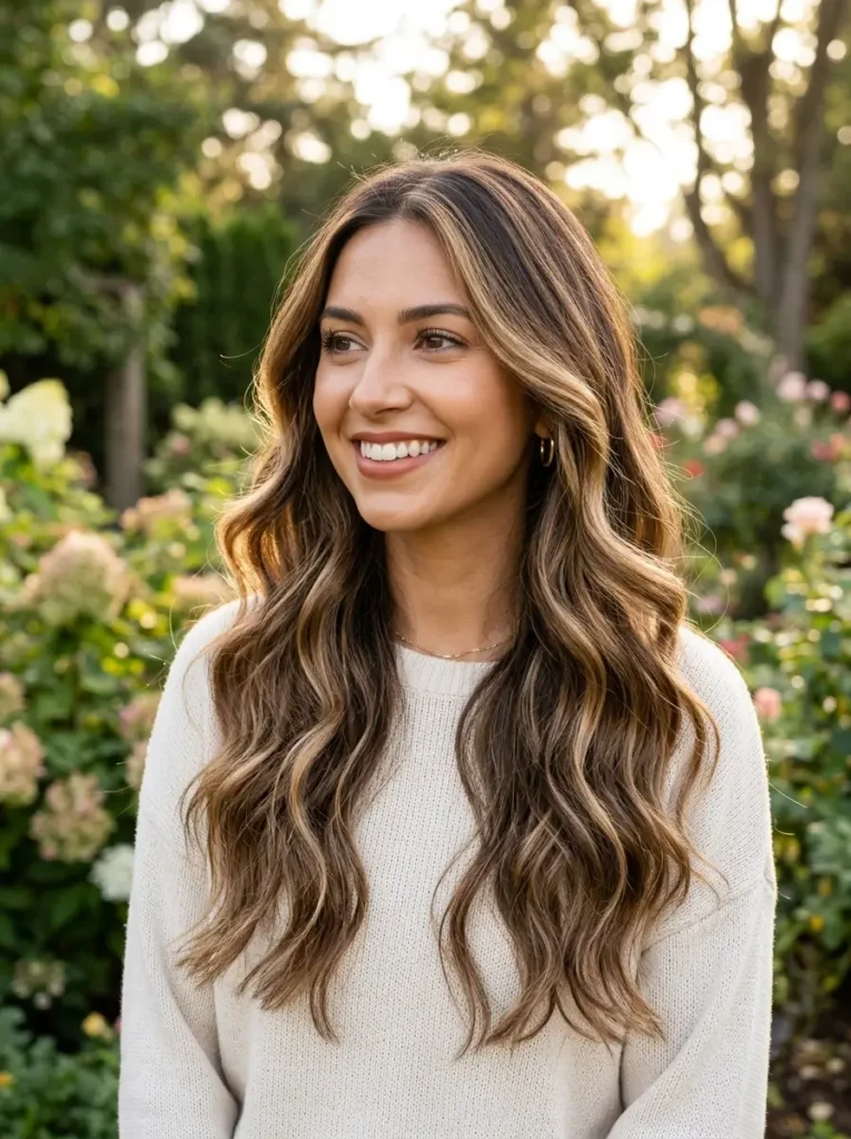 Caramel and Blonde Highlights on Brown Hair