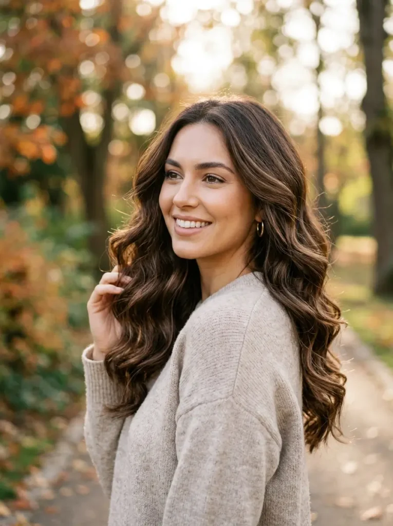 Chocolate Brunette Hair with Soft Waves
