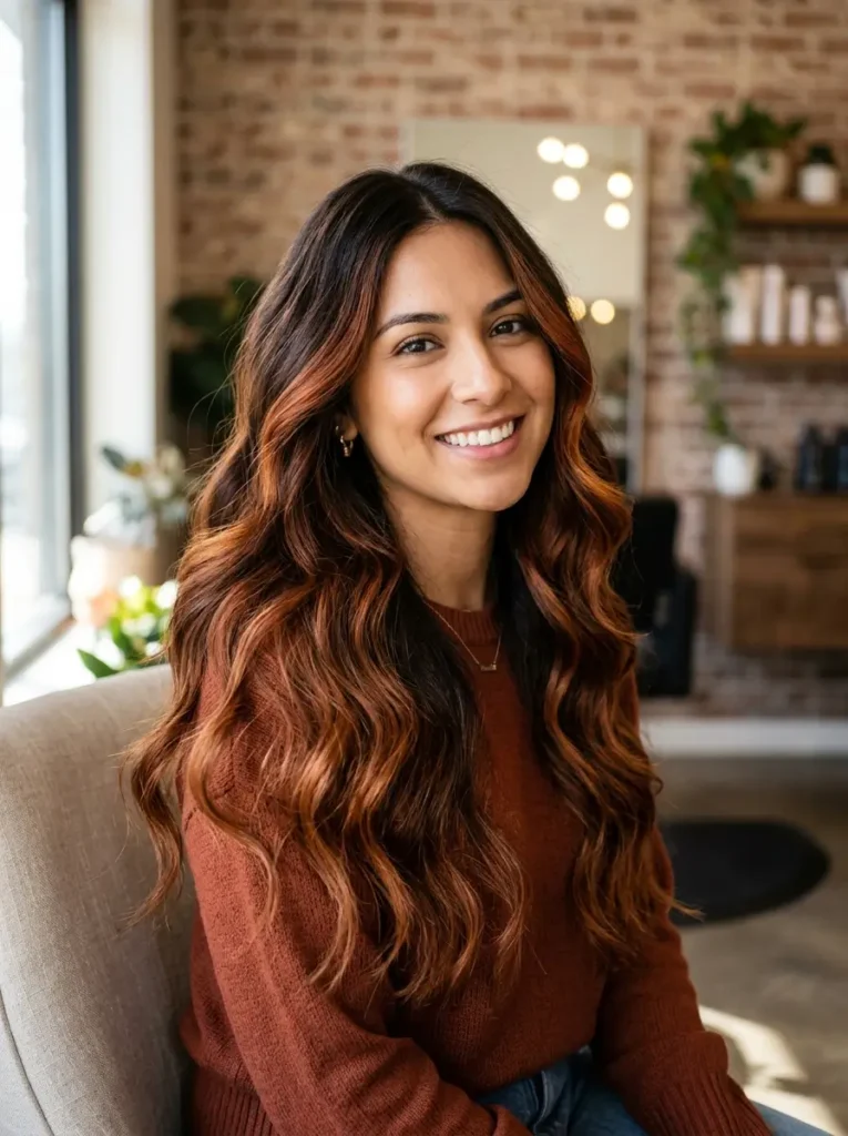 Copper Balayage on Brunette Hair