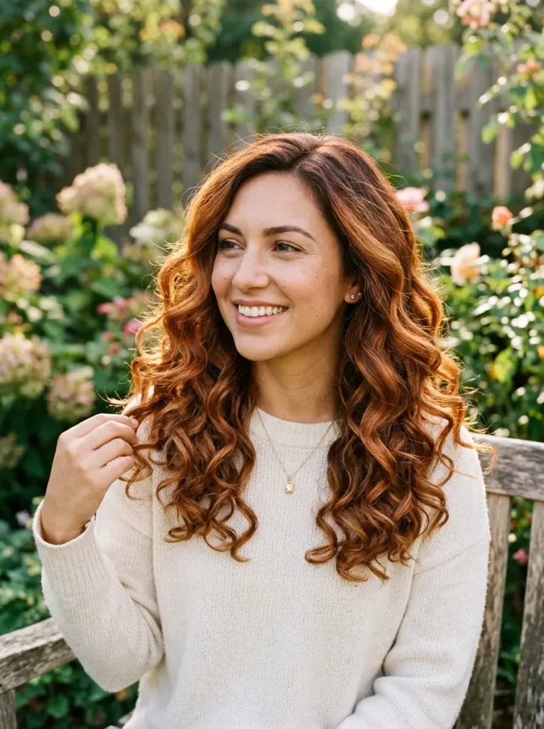 Copper Balayage with Soft Curls