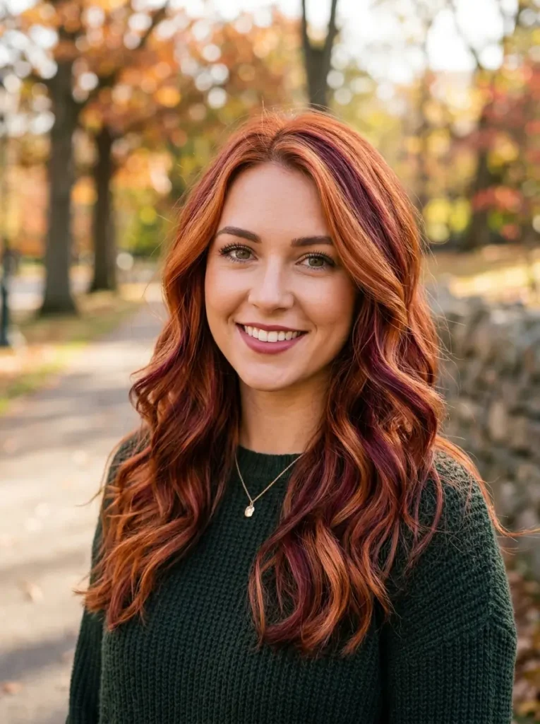Copper Hair with Burgundy Highlights