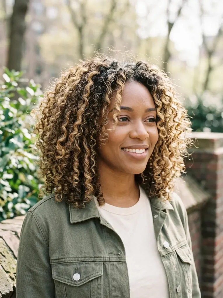 Curly Hair with Blonde Highlights
