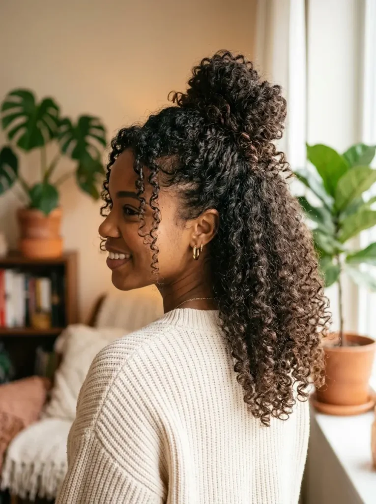Curly Half Up Half Down Bun
