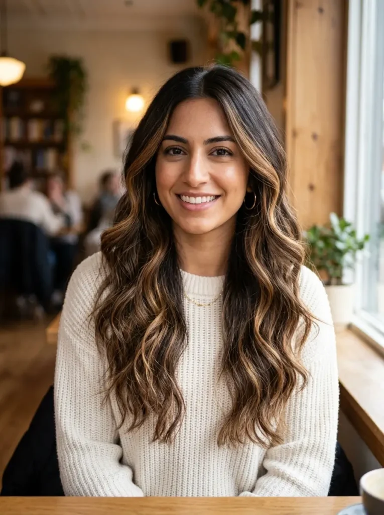 Dark Brown Hair with Caramel Highlights