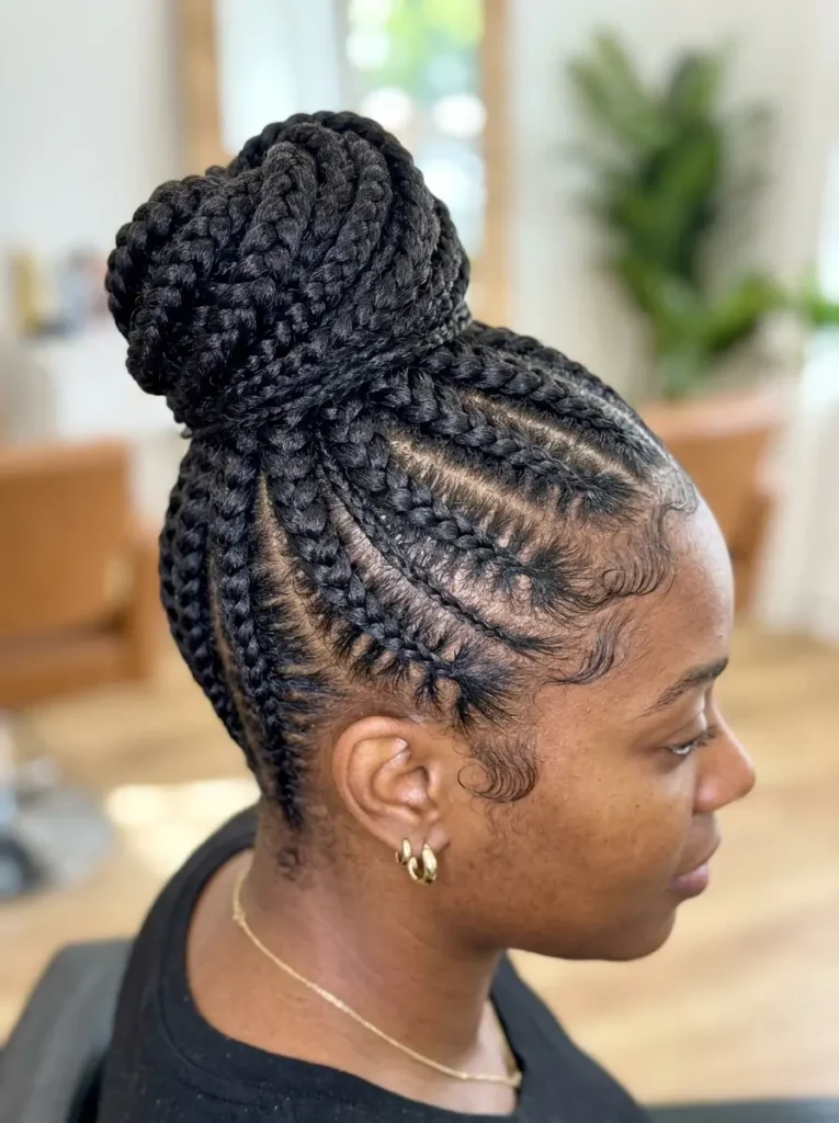 Feed-In Braids Bun Hairstyle