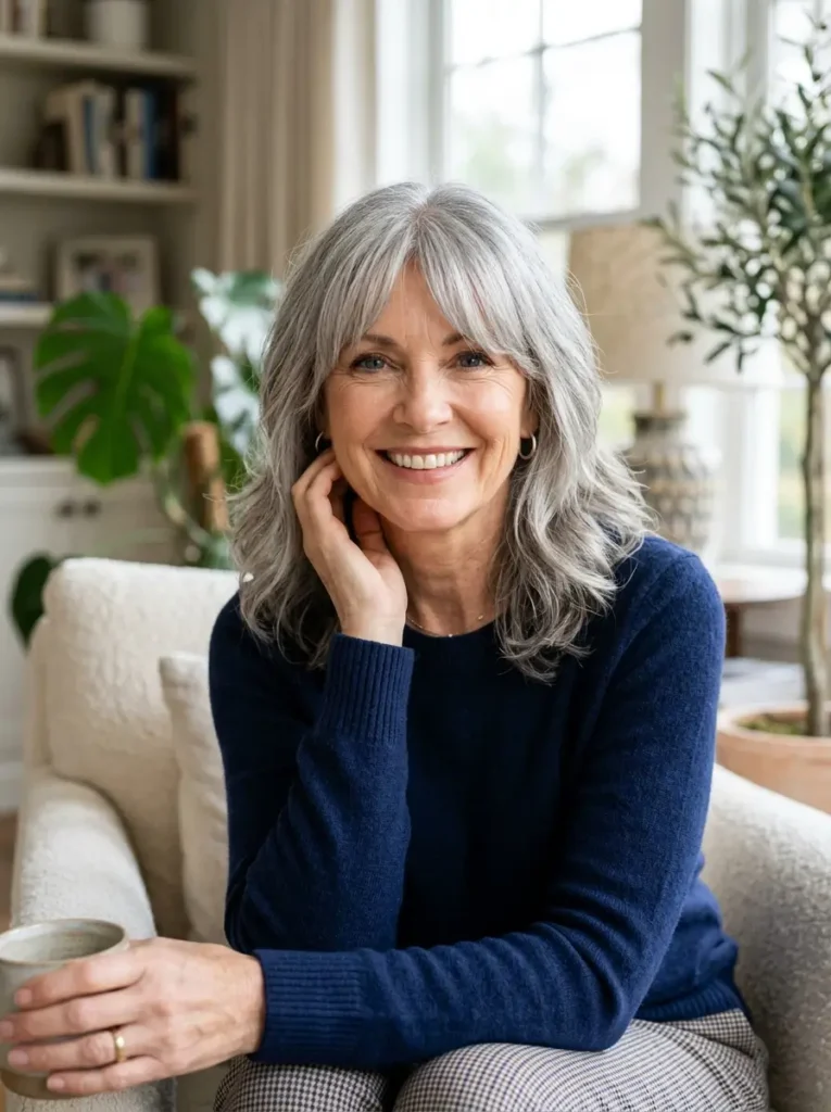 Gray Hair with Curtain Bangs