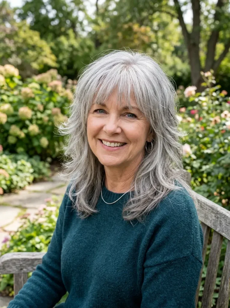 Gray Layered Shag with Bangs