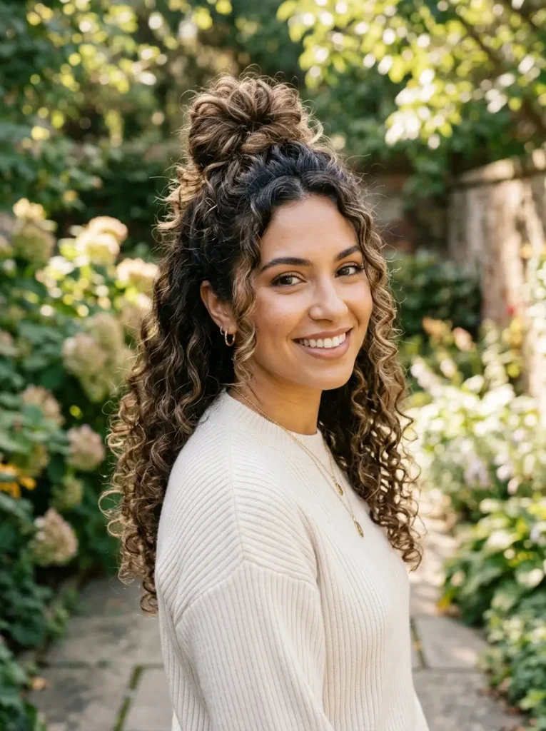 Half Up Half Down Bun with Curls