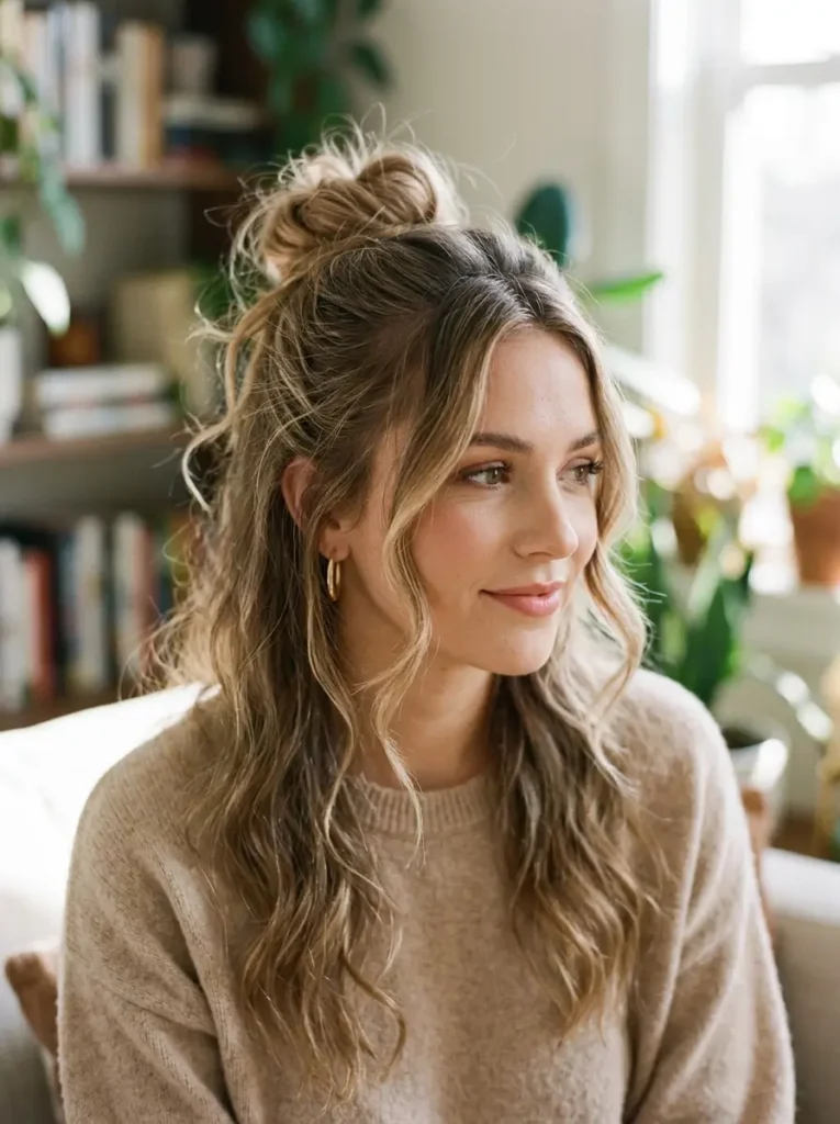 Half Up Half Down Bun with Face-Framing Pieces