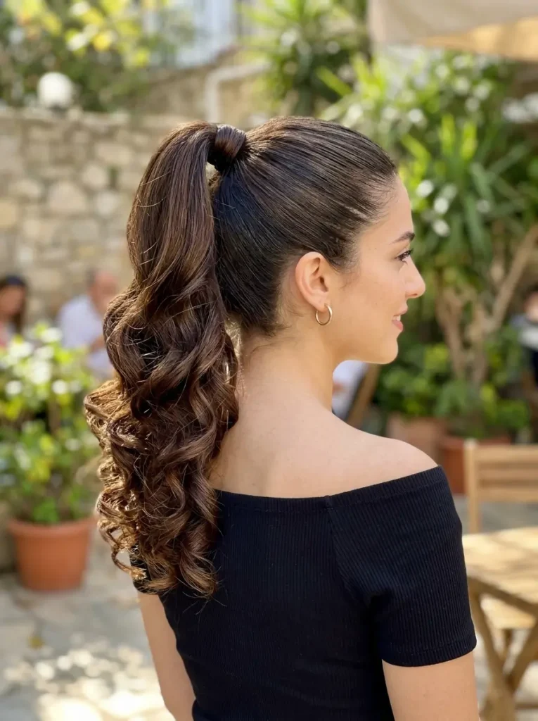 High Ponytail with Curls at the Ends