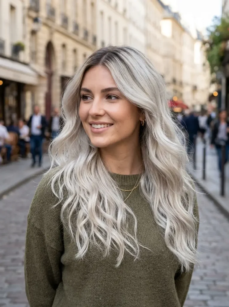 Icy Blonde with Dark Shadow Roots