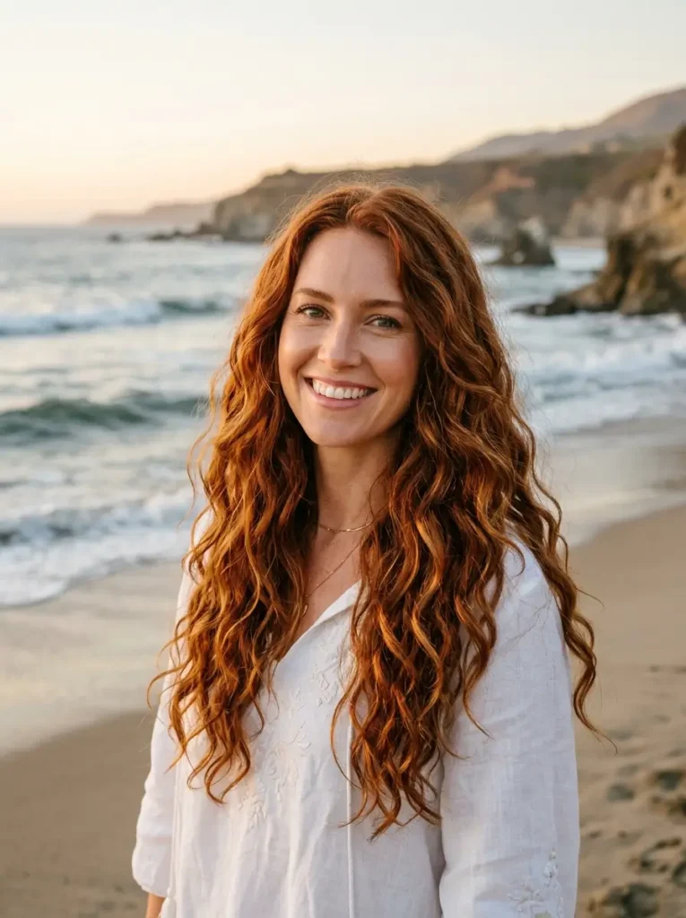 Long Auburn Hairstyles with Beachy Waves