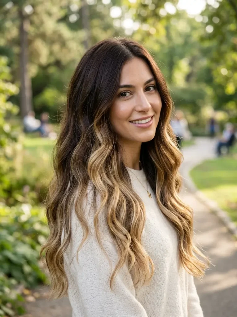 Long Brown Hair with Blonde Highlighted Ends