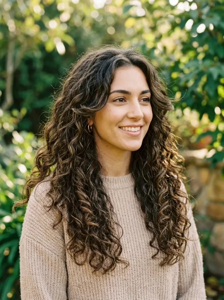Long Curly Hair with Face-Framing Layers