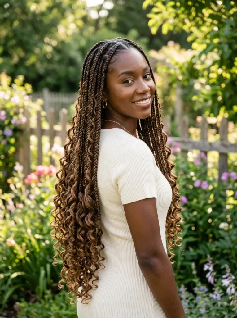 Long French Curl Braids with Soft Curls