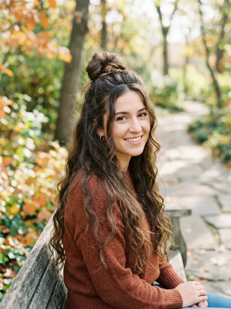 Long Hair Half Up Half Down Bun
