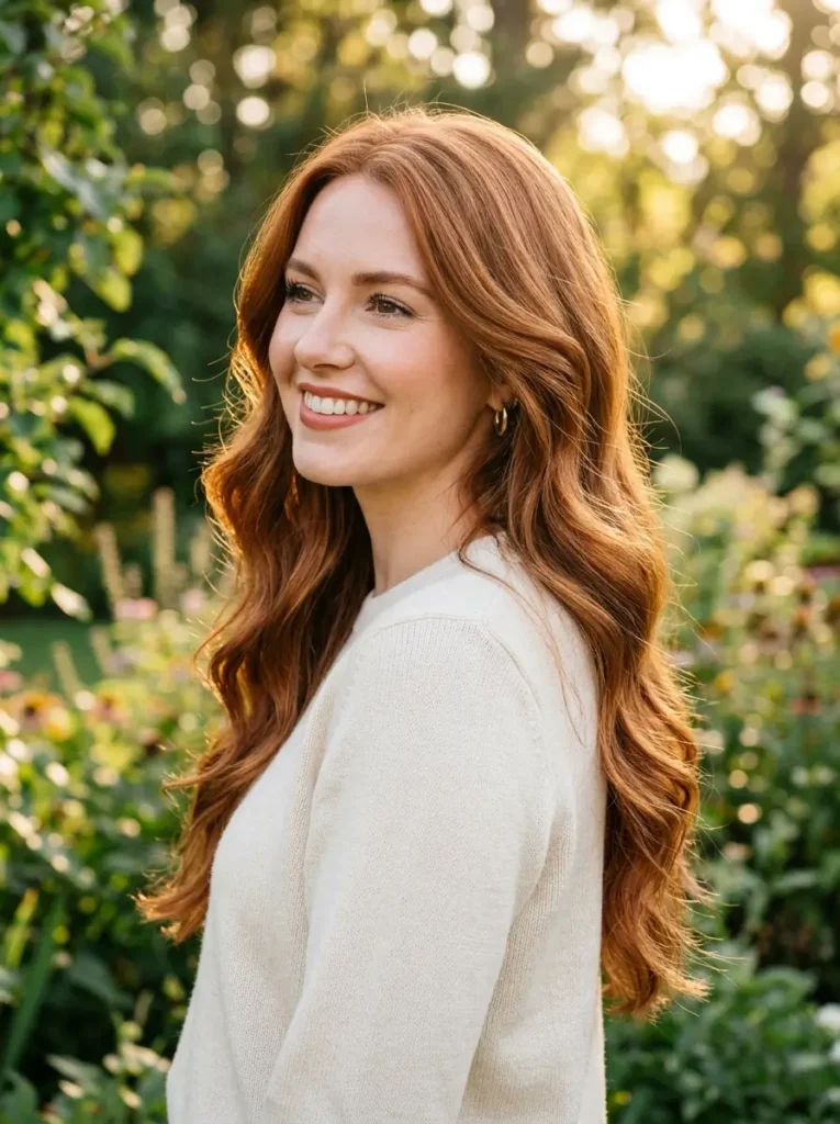 Long Auburn Hairstyles with Soft Waves