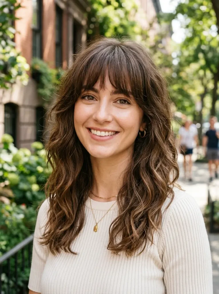 Medium Length Wavy Hairstyle with Bangs