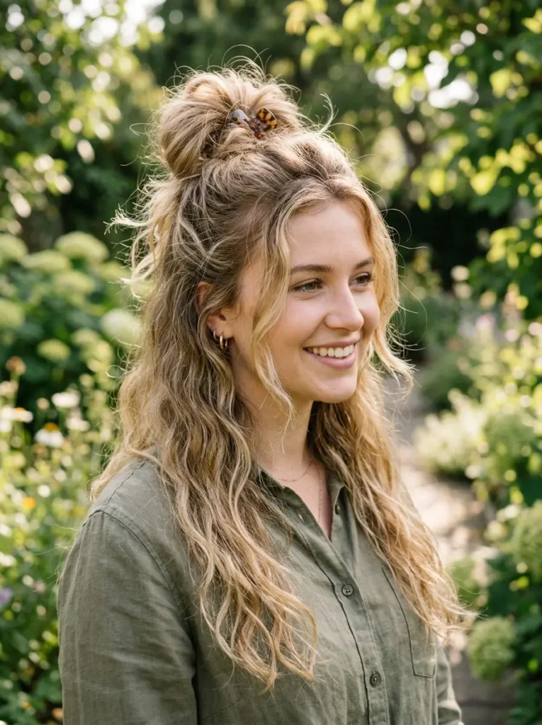 Messy Half Up Half Down Bun