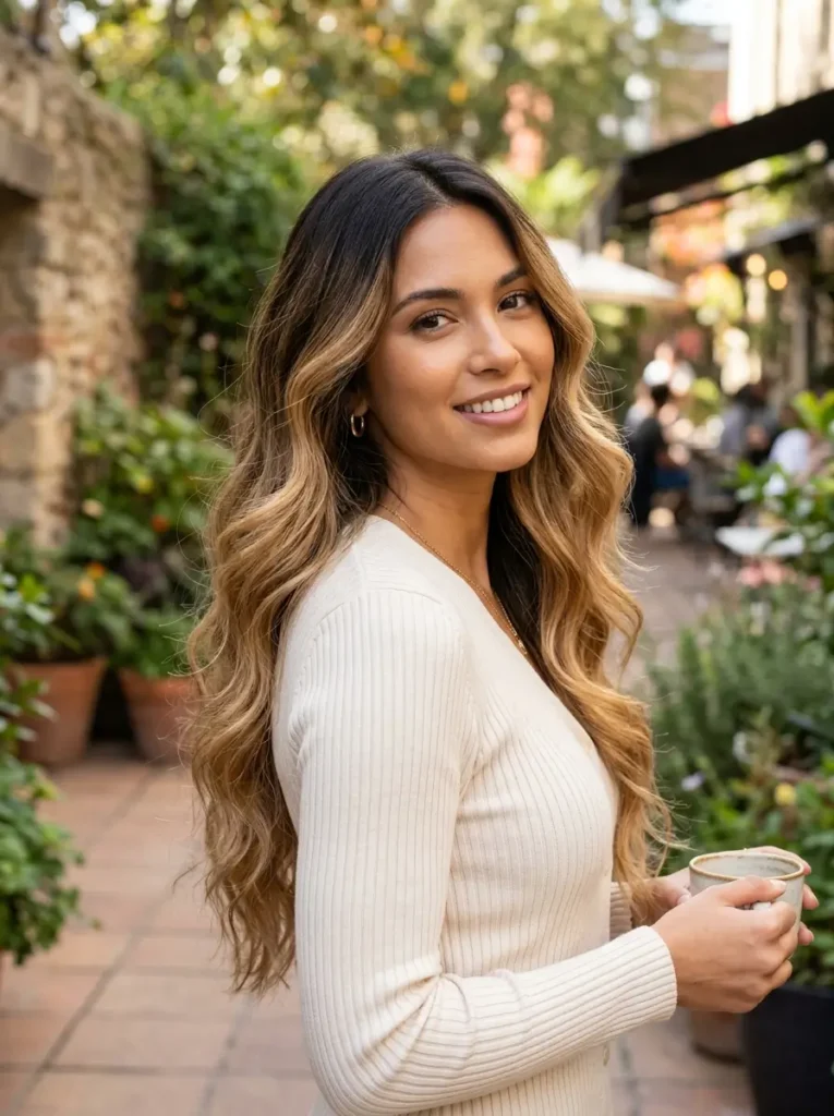 Ombre with Dark Roots and Long Waves