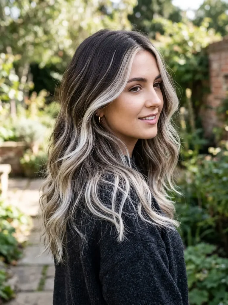 Platinum Blonde Balayage on Dark Brown Hair