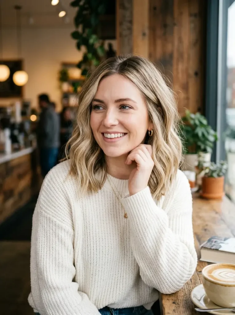 Rooted Blonde Lob with Soft Texture