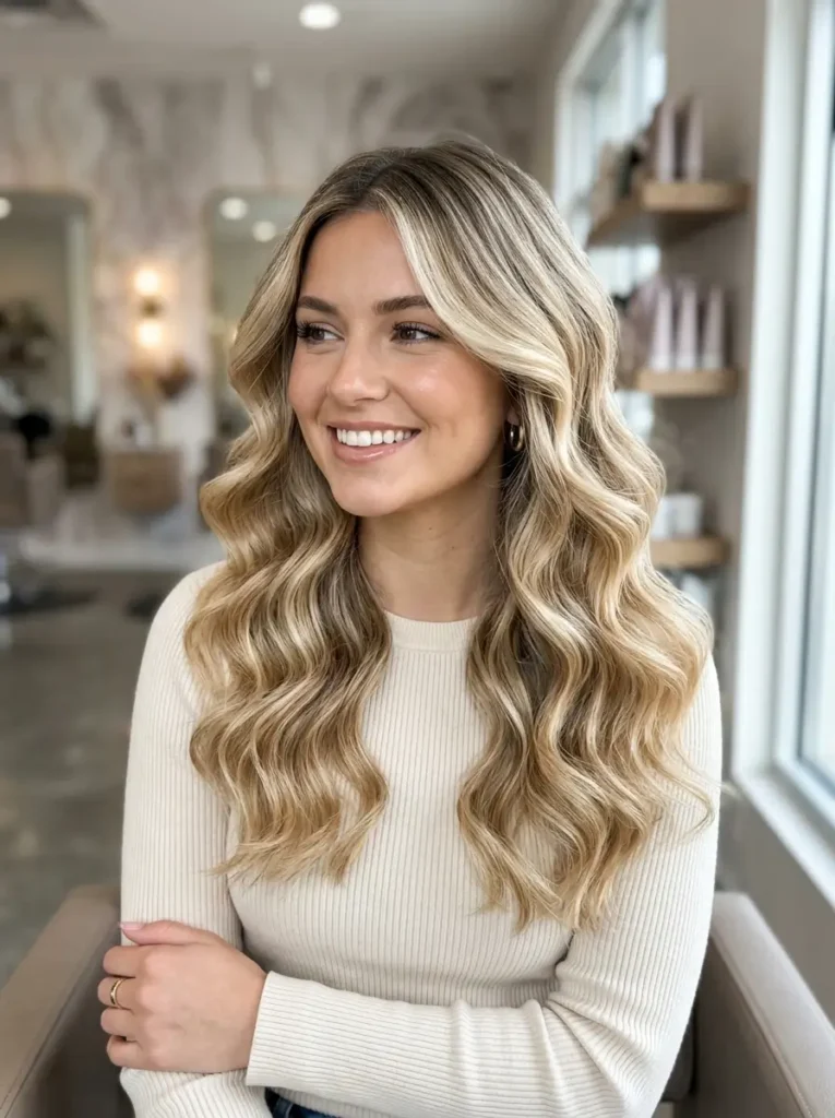 Shadow Root Blonde Hair with Glossy Waves