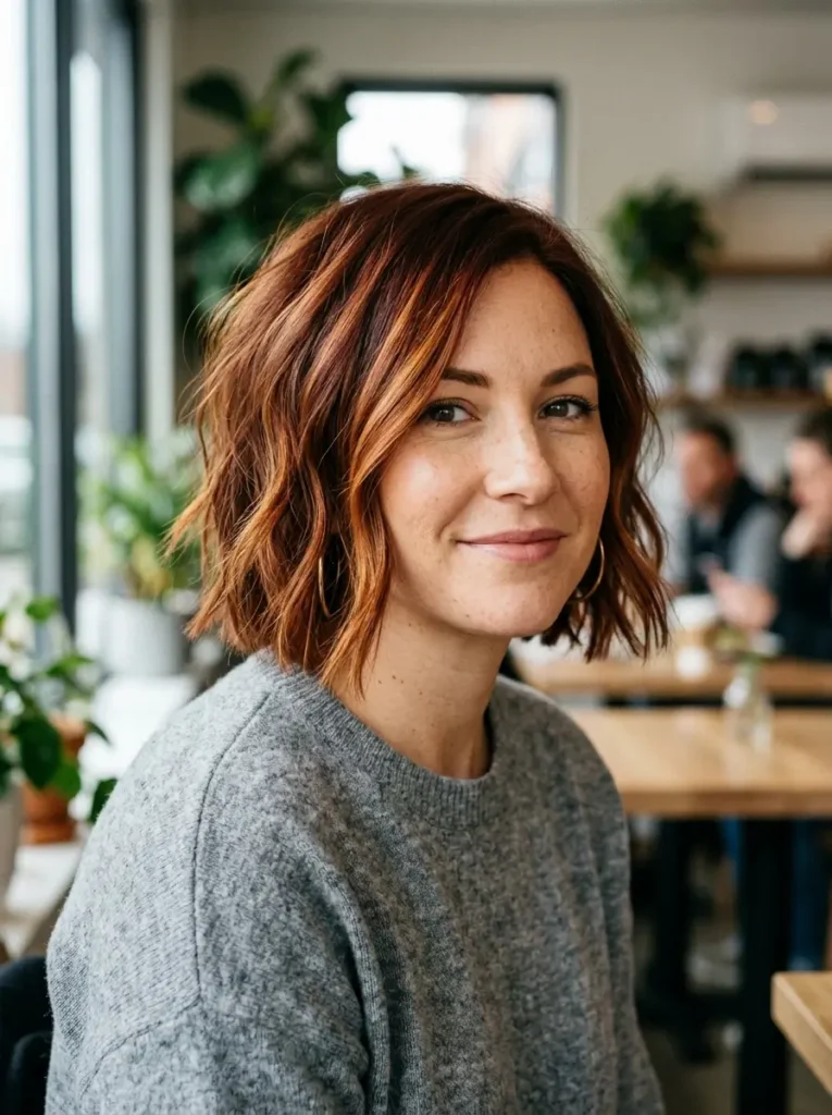 Short Auburn Bob with Highlights