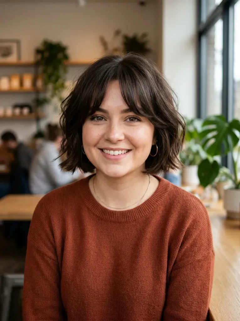 Short Bob with Curtain Bangs, Round Face