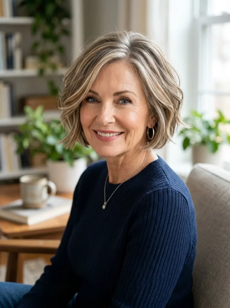 Short Bob with Highlights for Women Over 60