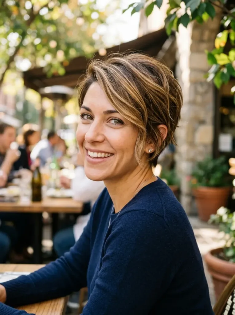 Short Brown Hair with Blonde Highlights