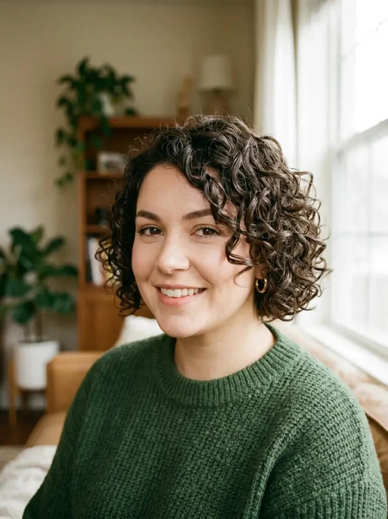 Short Curly Bob for Round Face