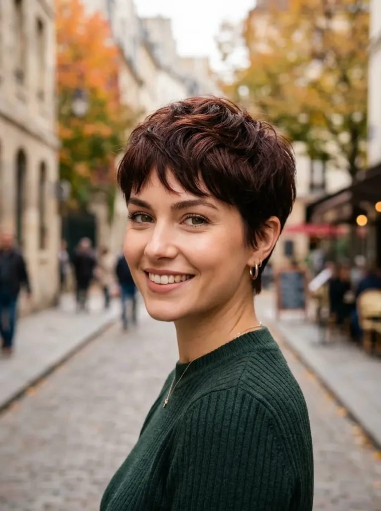 Short Dark Auburn Pixie Cut