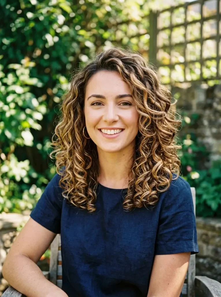 Shoulder-Length Curly Layers with Highlights