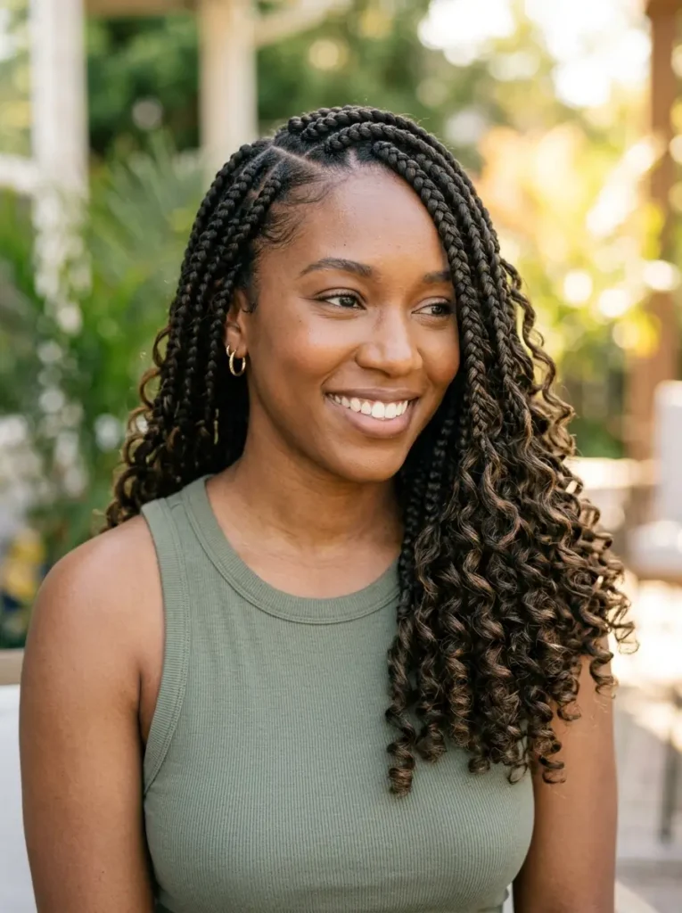 Side Part French Curl Braids