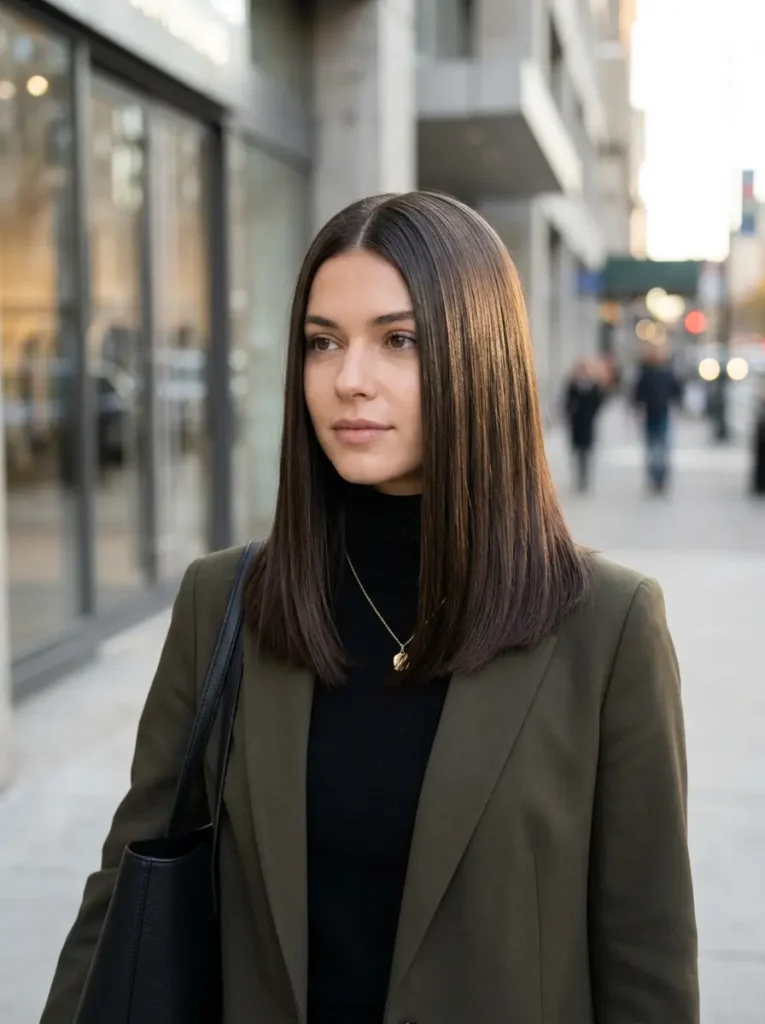 Sleek and Straight with Center Part