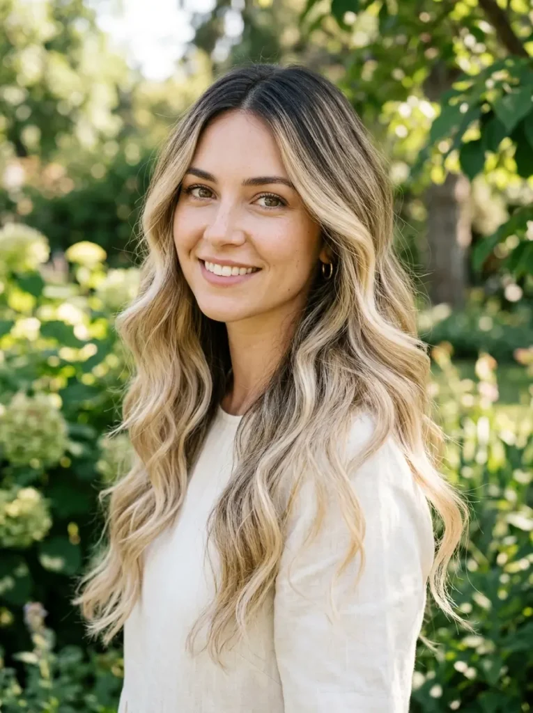 Soft Blonde Balayage with Dark Roots