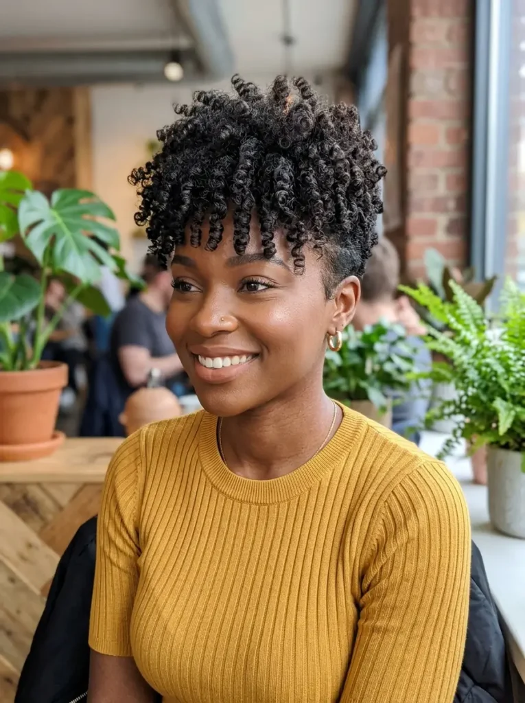 Tapered Pixie with Curly Bangs