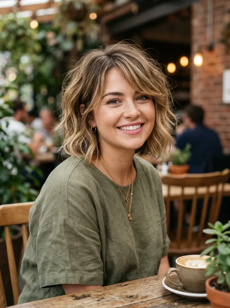 Textured Bob for Round Face