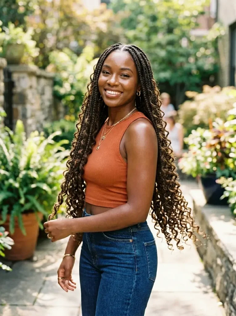 Waist Length French Curl Braids