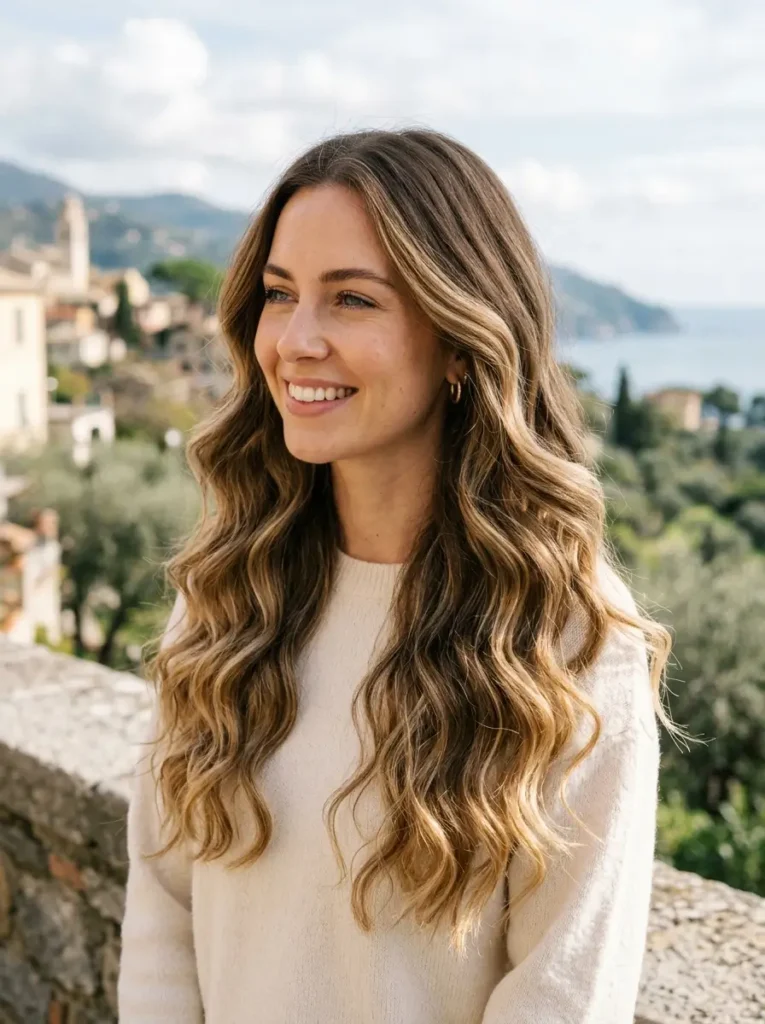 Wavy Brown Hair with Blonde Balayage