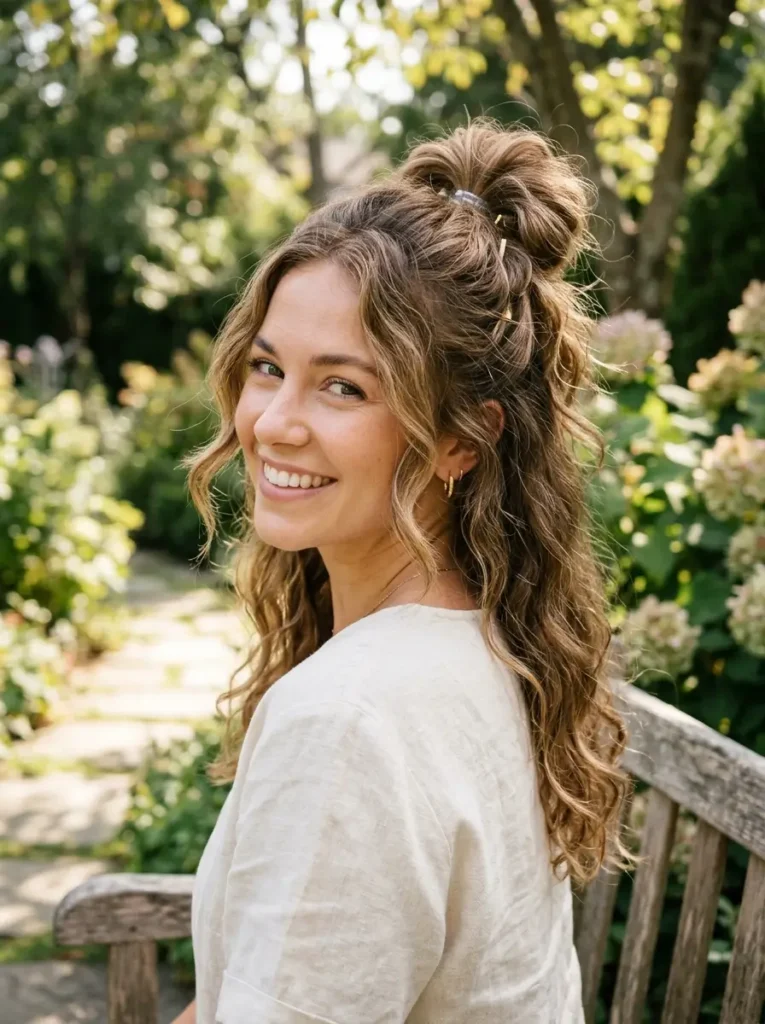 Wavy Half Up Half Down Bun